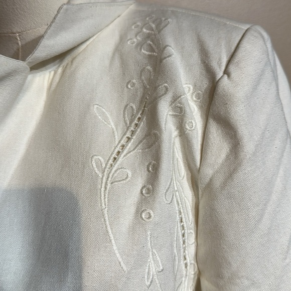 Jason Wu Ivory Cream Linen Embroidered One Button Fitted Blazer - Picture 3 of 7